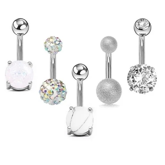 5 piece stainless steel Bellybutton ring set - Picture 1 of 2
